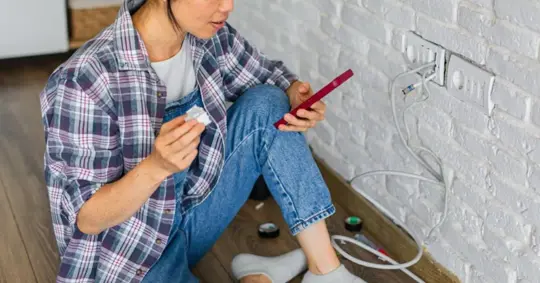 Woman tackling an electrical project